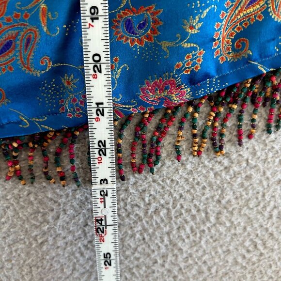 Vintage Bonnie Boynton Crop Blazer Jacket Silky Asian Paisley Tasseled Boho - Picture 4 of 16